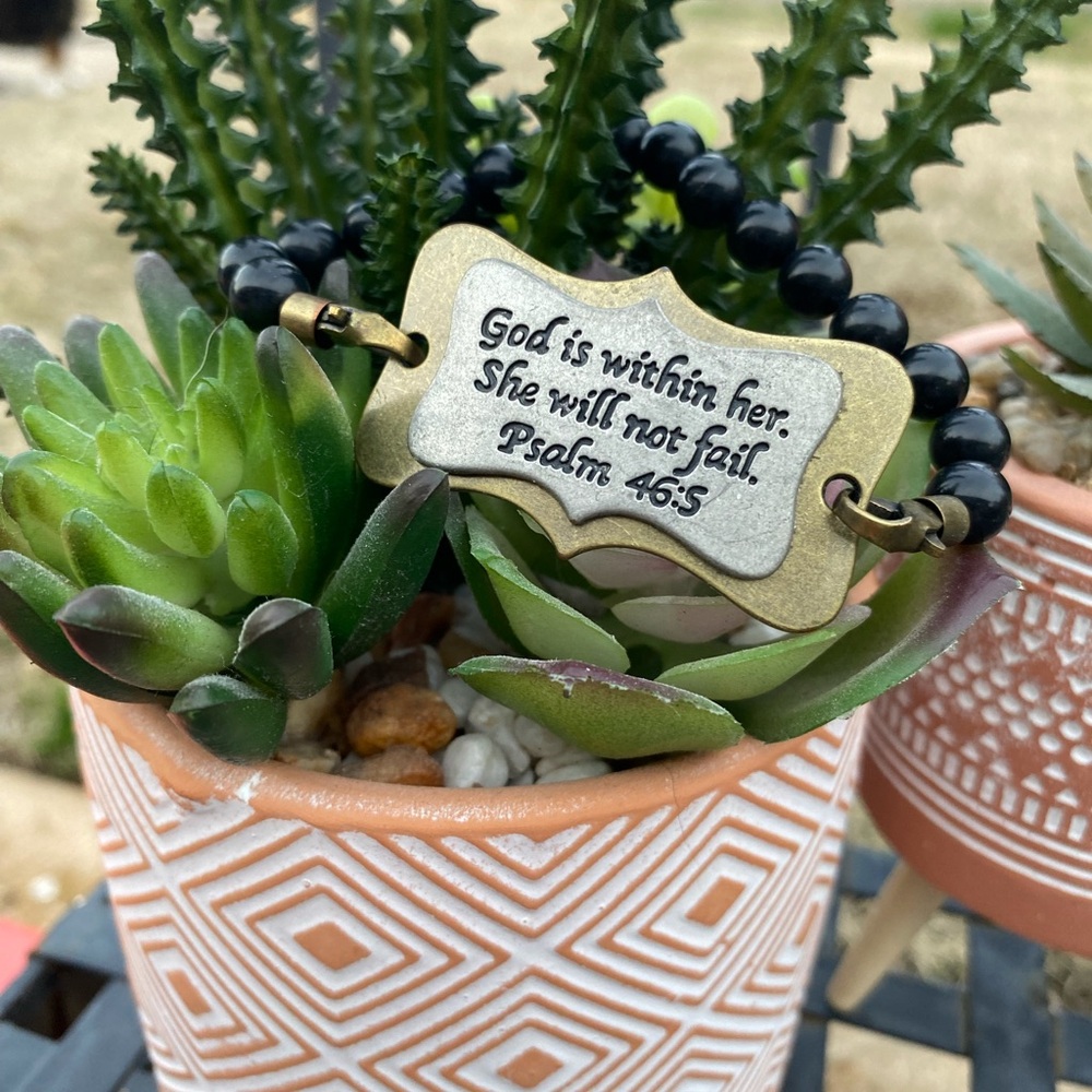 Inspirational Black and Gold Stretch Bracelet